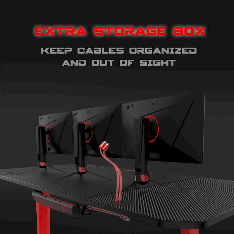 Bureau de jeu ergonomique en T pour PC avec tapis de souris intégral, support de manette, porte-gobelet et crochet pour casque