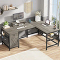 Bureau d'ordinateur en L, tiroir, multiprise, meuble de rangement, sac de rangement