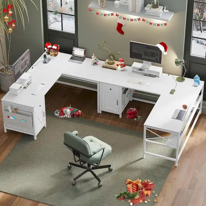 Bureau d'ordinateur en L, tiroir, multiprise, meuble de rangement, sac de rangement