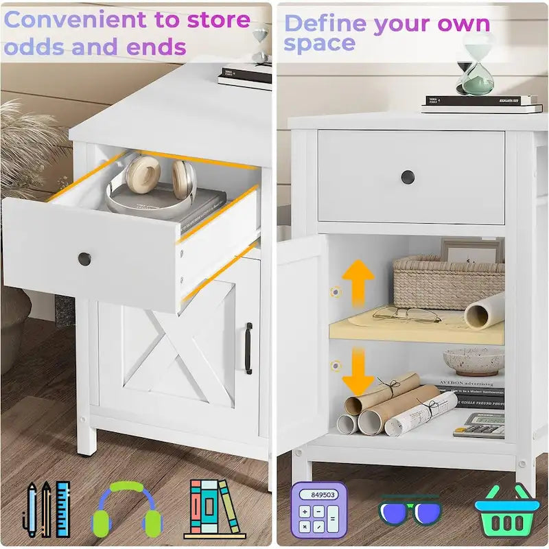 Bureau d'ordinateur en L, tiroir, multiprise, meuble de rangement, sac de rangement