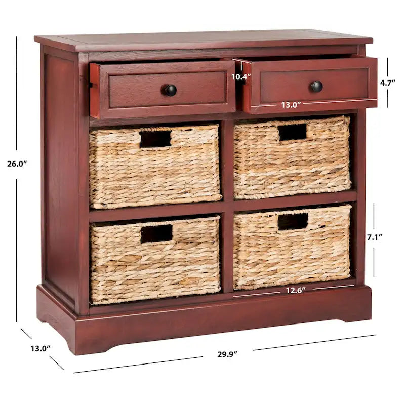 Meuble de rangement rouge à 6 tiroirs (entièrement assemblé) - 30L x 13P x 26H