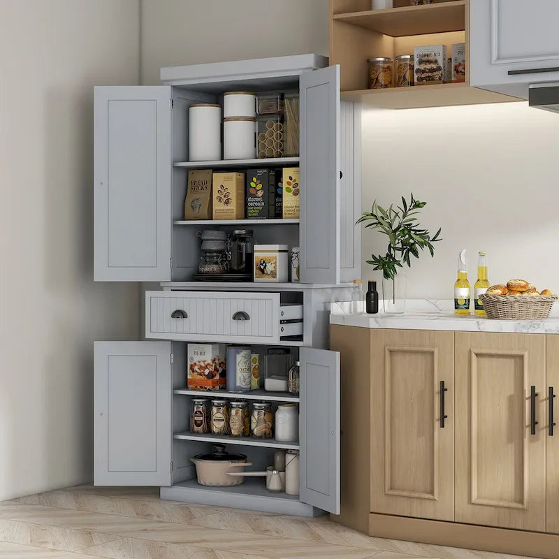 Meuble de cuisine traditionnel de 183 cm avec 4 portes et étagères réglables