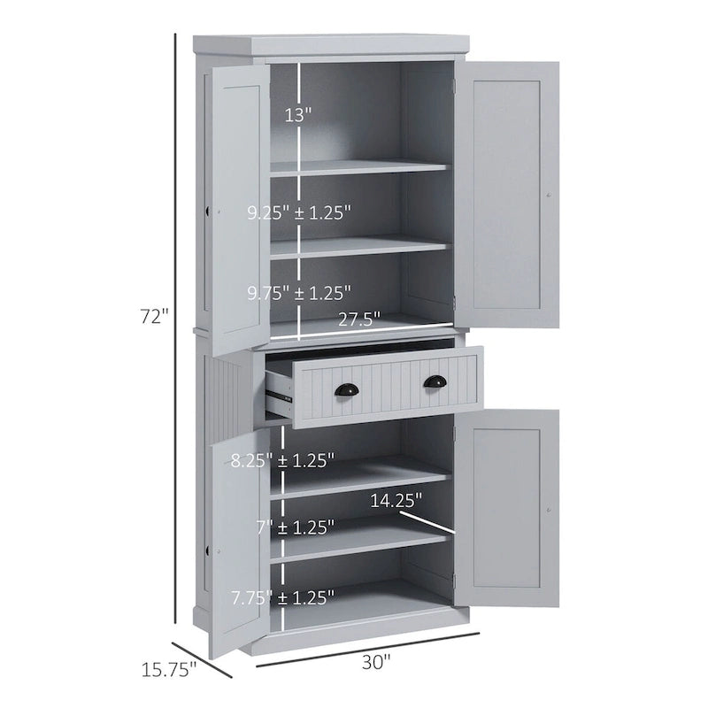 Meuble de cuisine traditionnel de 183 cm avec 4 portes et étagères réglables