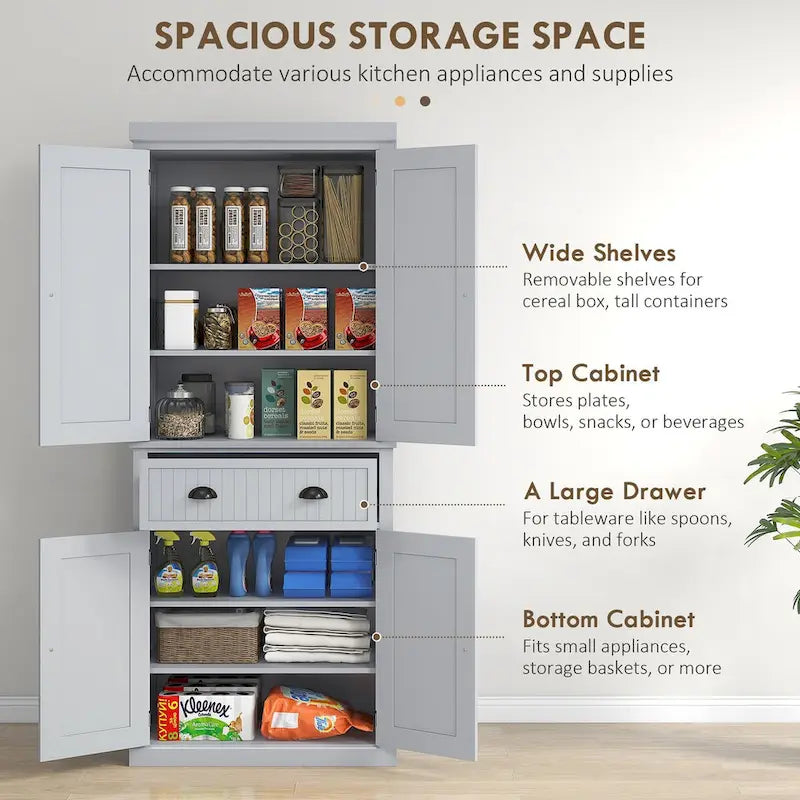 Meuble de cuisine traditionnel de 183 cm avec 4 portes et étagères réglables
