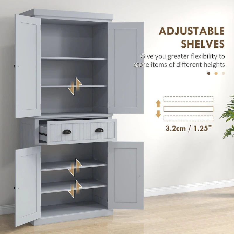 Meuble de cuisine traditionnel de 183 cm avec 4 portes et étagères réglables