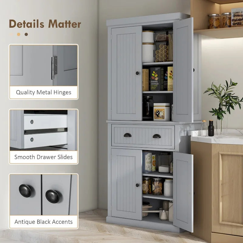 Meuble de cuisine traditionnel de 183 cm avec 4 portes et étagères réglables