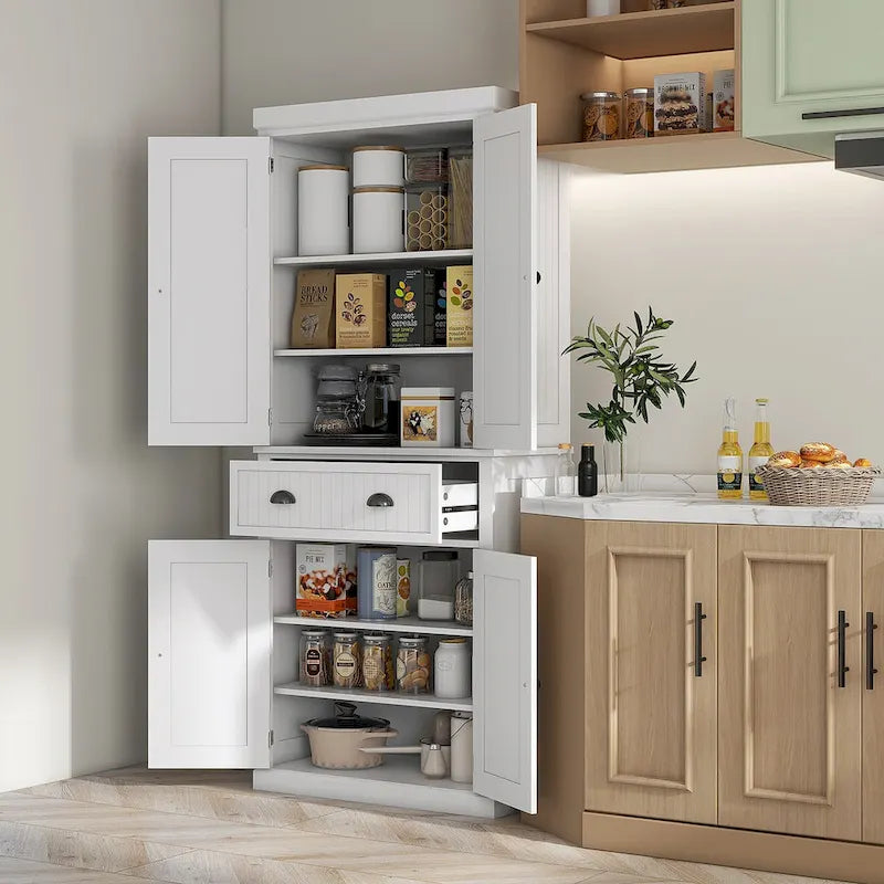 Meuble de cuisine traditionnel de 183 cm avec 4 portes et étagères réglables