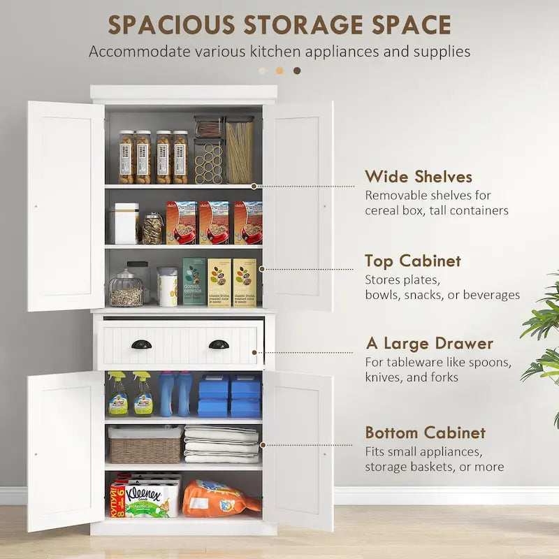 Meuble de cuisine traditionnel de 183 cm avec 4 portes et étagères réglables