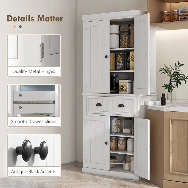 Meuble de cuisine traditionnel de 183 cm avec 4 portes et étagères réglables