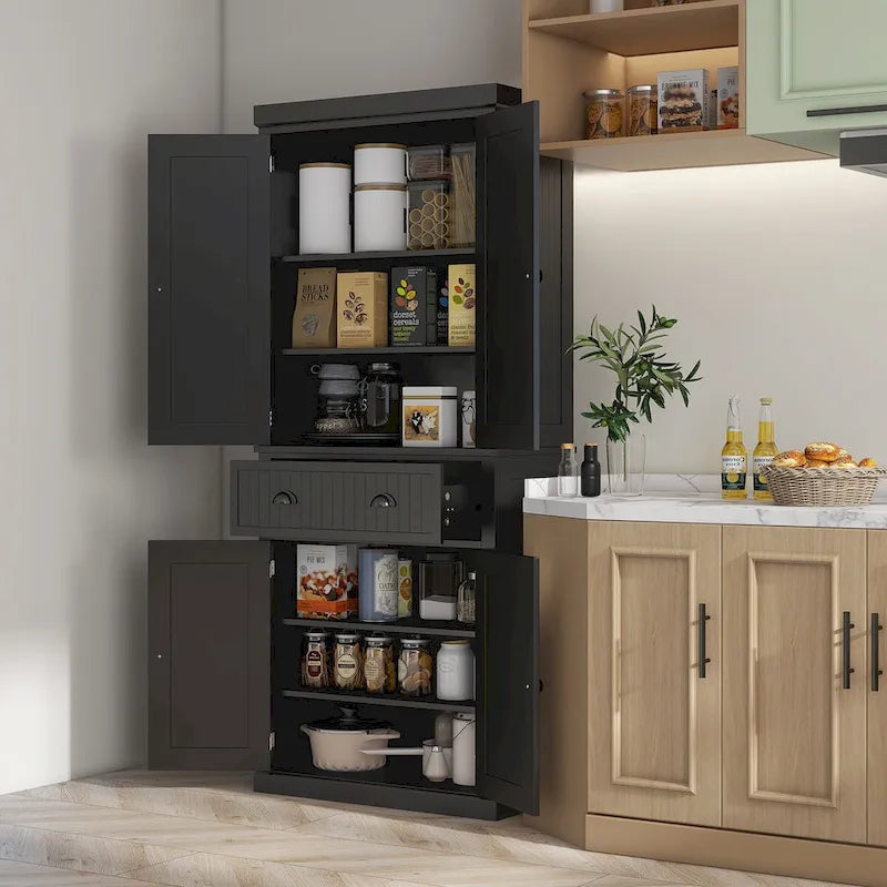 Meuble de cuisine traditionnel de 183 cm avec 4 portes et étagères réglables