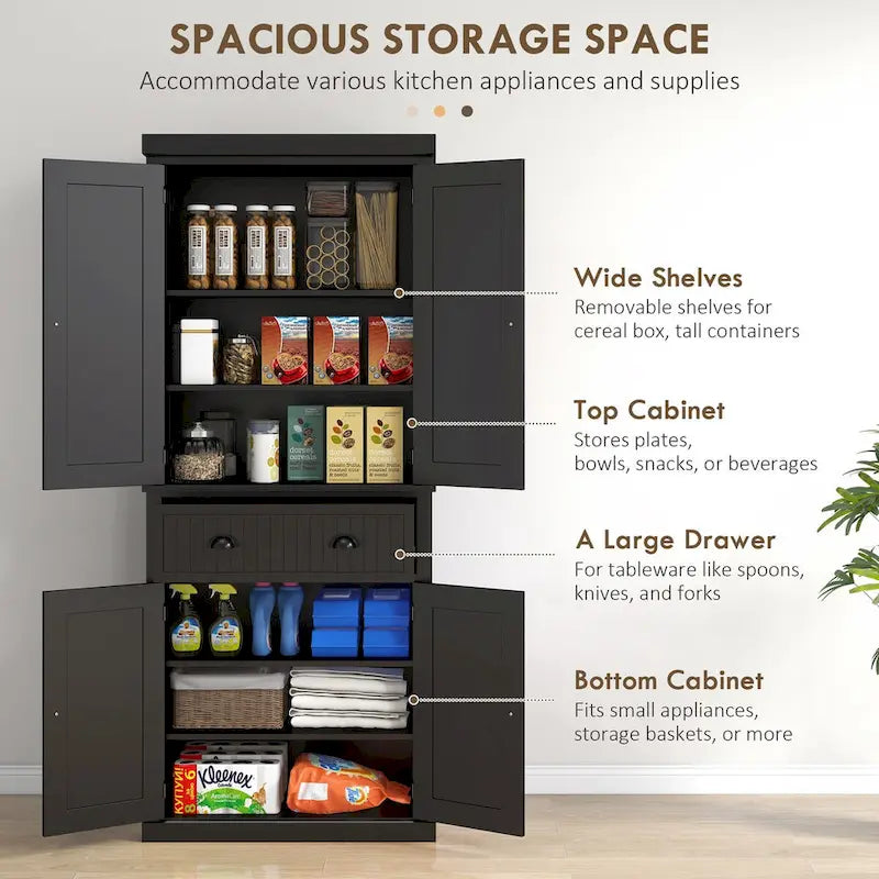 Meuble de cuisine traditionnel de 183 cm avec 4 portes et étagères réglables