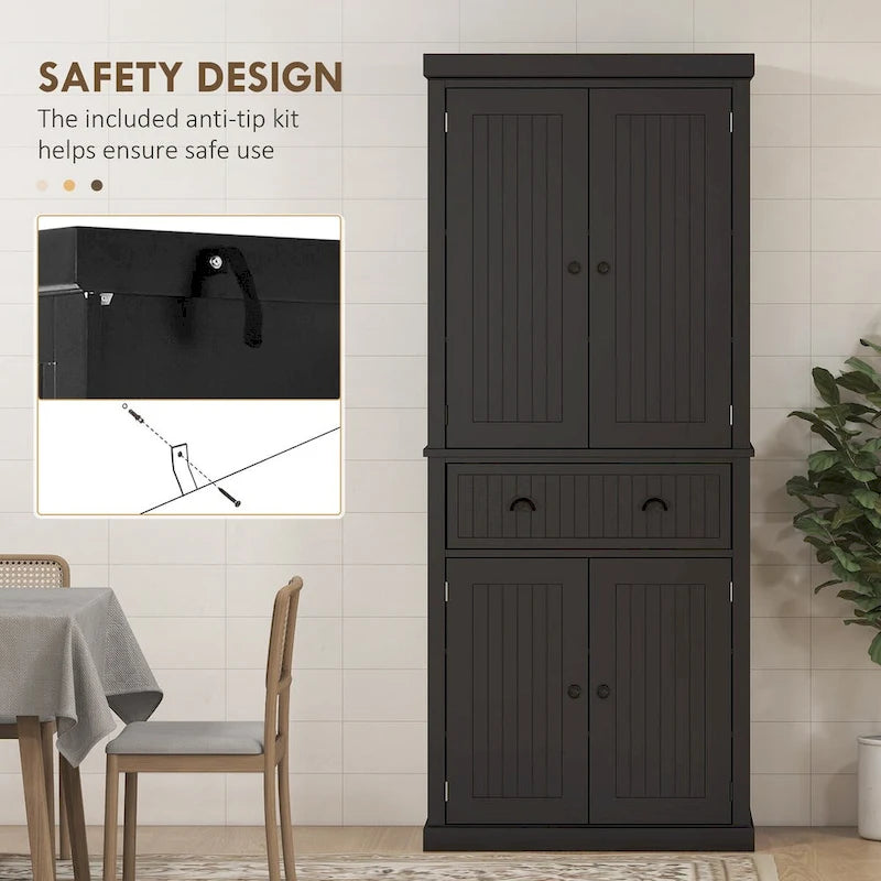 Meuble de cuisine traditionnel de 183 cm avec 4 portes et étagères réglables