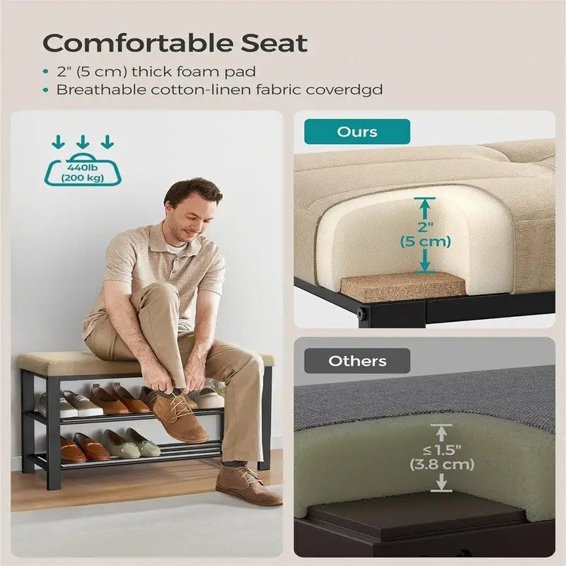 Banc d'entrée avec coussin – 12.2P x 31.9L x 19.3H