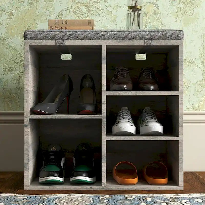 Banc à chaussures d'entrée avec rangement, assise rembourrée 50 cm