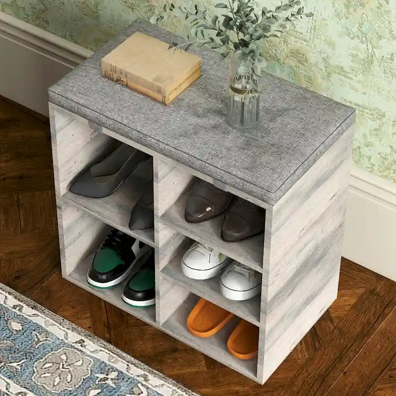 Banc à chaussures d'entrée avec rangement, assise rembourrée 50 cm