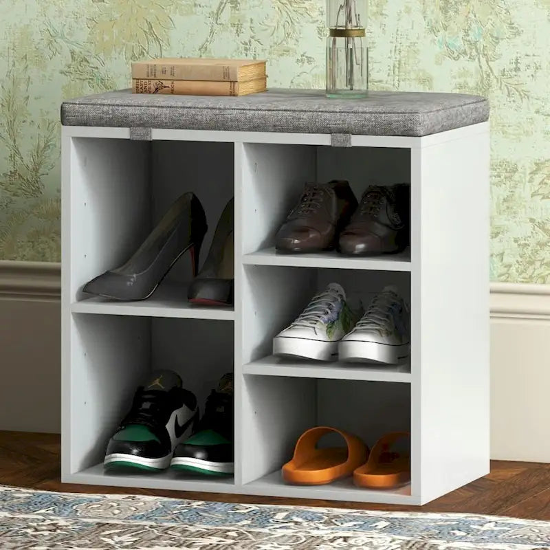 Banc à chaussures d'entrée avec rangement, assise rembourrée 50 cm