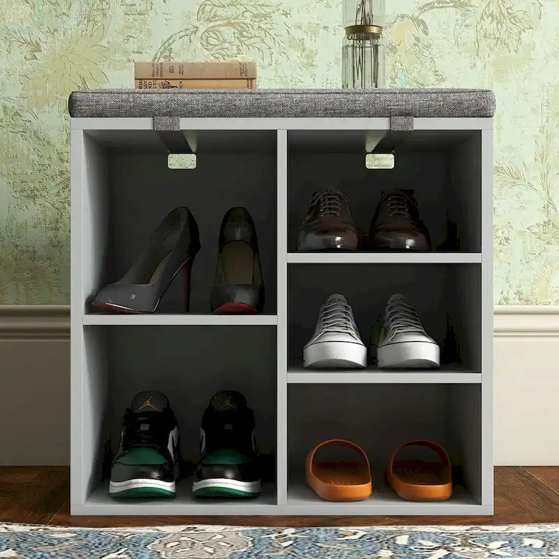 Banc à chaussures d'entrée avec rangement, assise rembourrée 50 cm