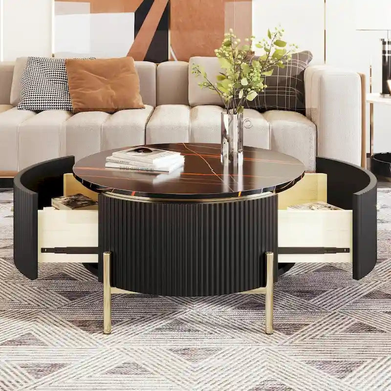 Table basse ronde moderne de 31,5 po avec grand tiroir de rangement