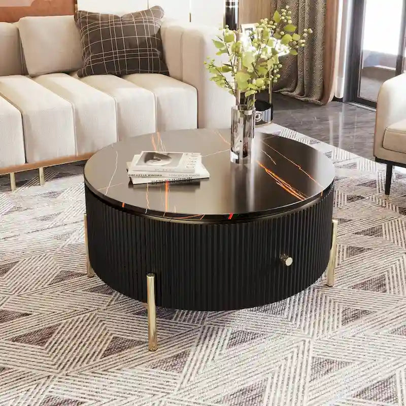 Table basse ronde moderne de 31,5 po avec grand tiroir de rangement