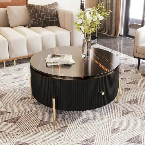 Table basse ronde moderne de 31,5 po avec grand tiroir de rangement