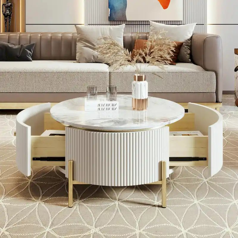 Table basse ronde moderne de 31,5 po avec grand tiroir de rangement