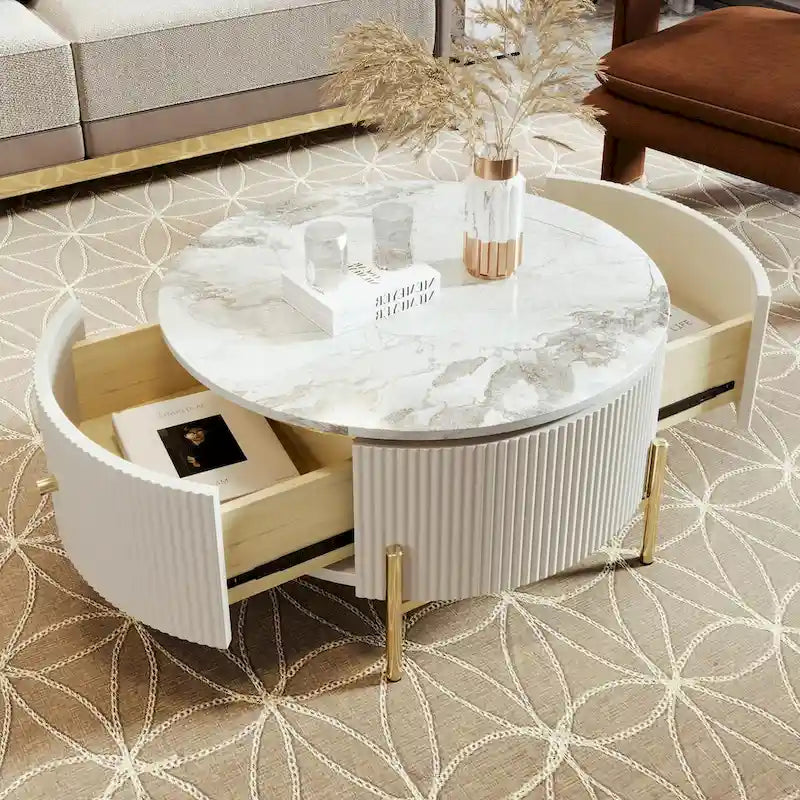 Table basse ronde moderne de 31,5 po avec grand tiroir de rangement