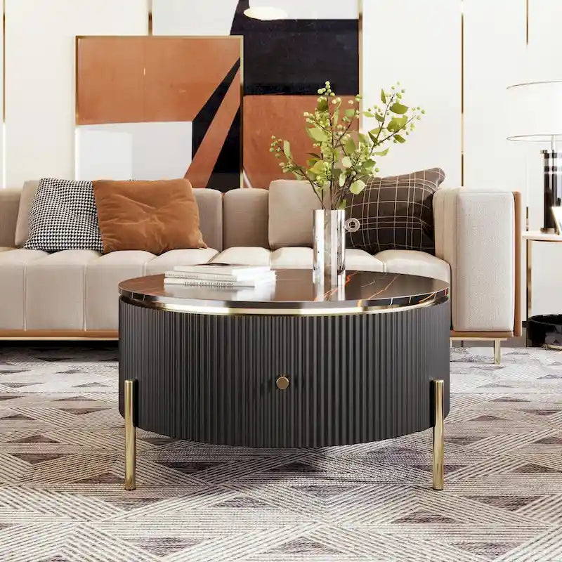 Table basse ronde moderne de 31,5 po avec grand tiroir de rangement