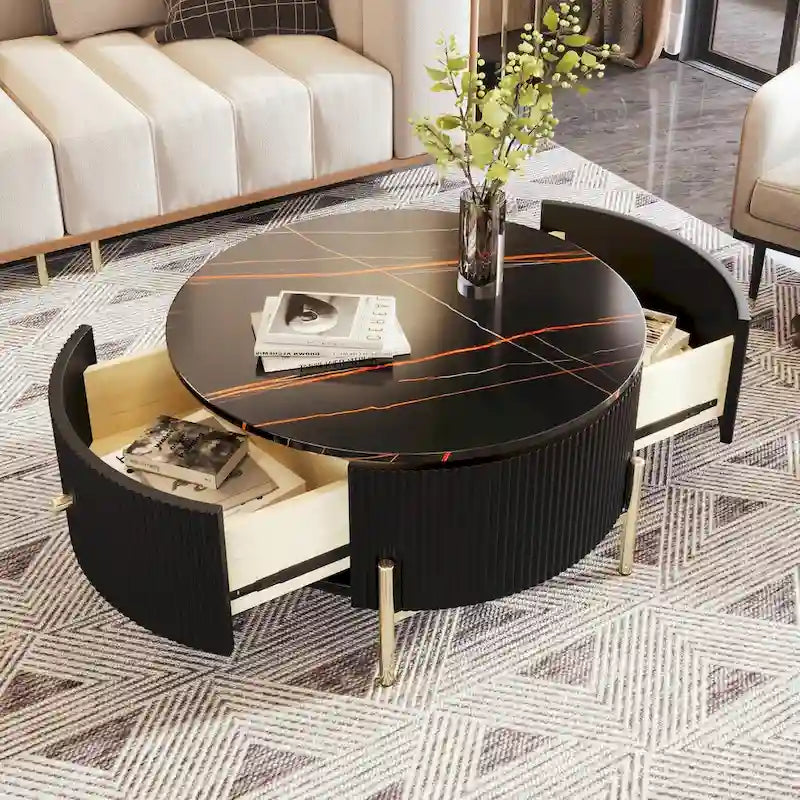 Table basse ronde moderne de 31,5 po avec grand tiroir de rangement