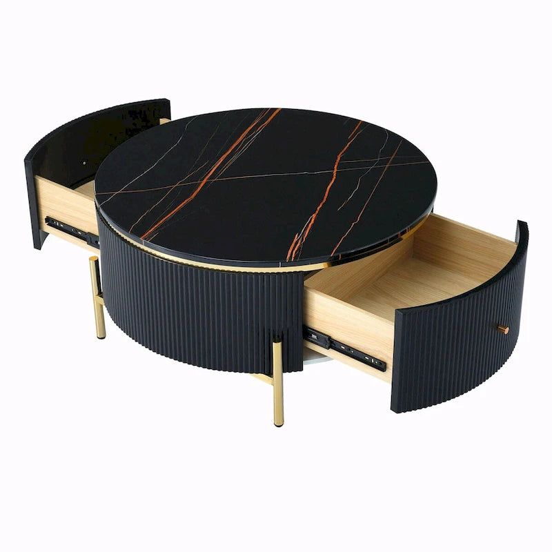 Table basse ronde moderne de 31,5 po avec grand tiroir de rangement