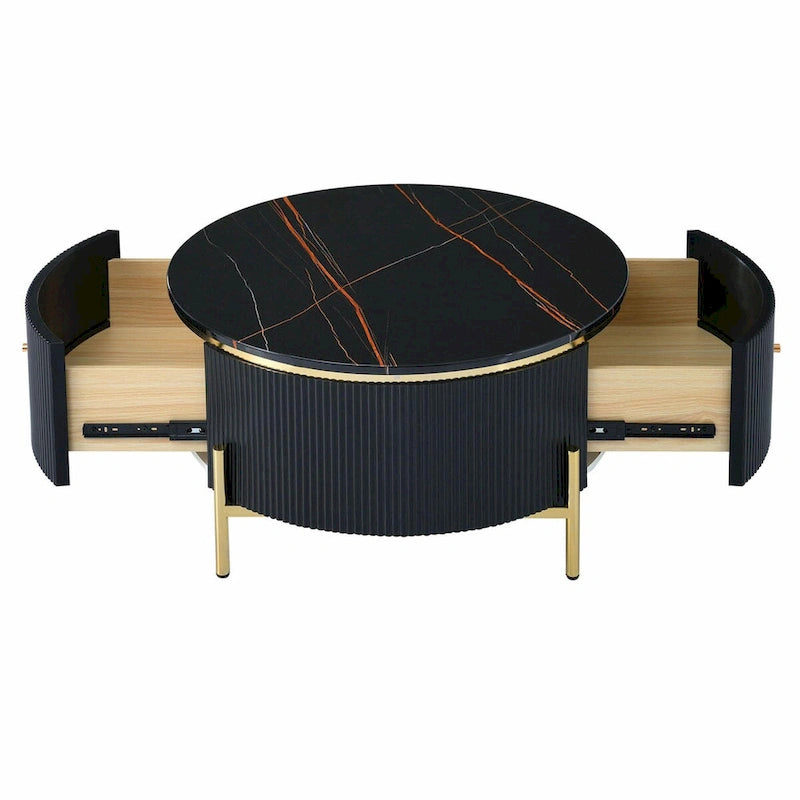 Table basse ronde moderne de 31,5 po avec grand tiroir de rangement