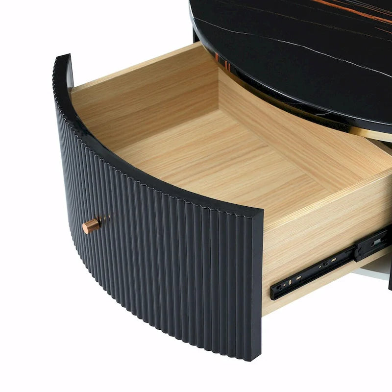 Table basse ronde moderne de 31,5 po avec grand tiroir de rangement