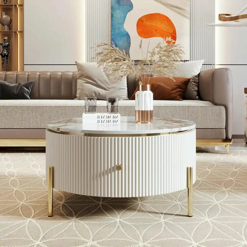 Table basse ronde moderne de 31,5 po avec grand tiroir de rangement