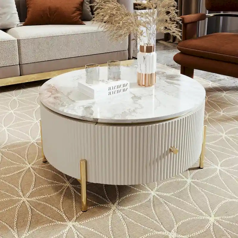 Table basse ronde moderne de 31,5 po avec grand tiroir de rangement