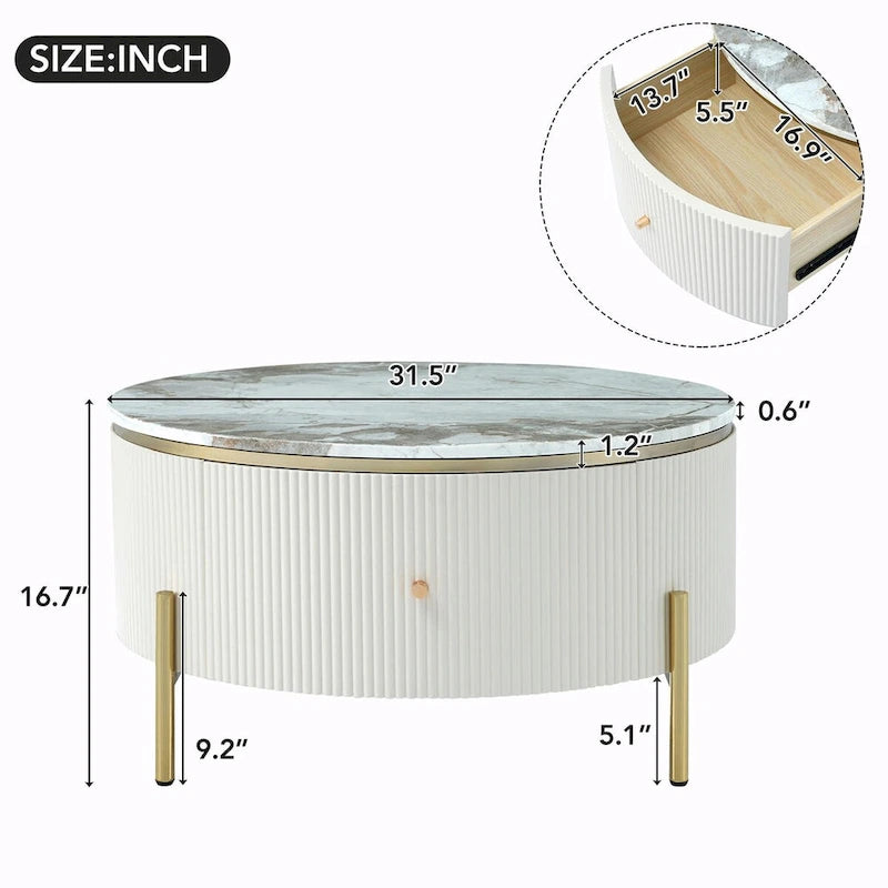 Table basse ronde moderne de 31,5 po avec grand tiroir de rangement