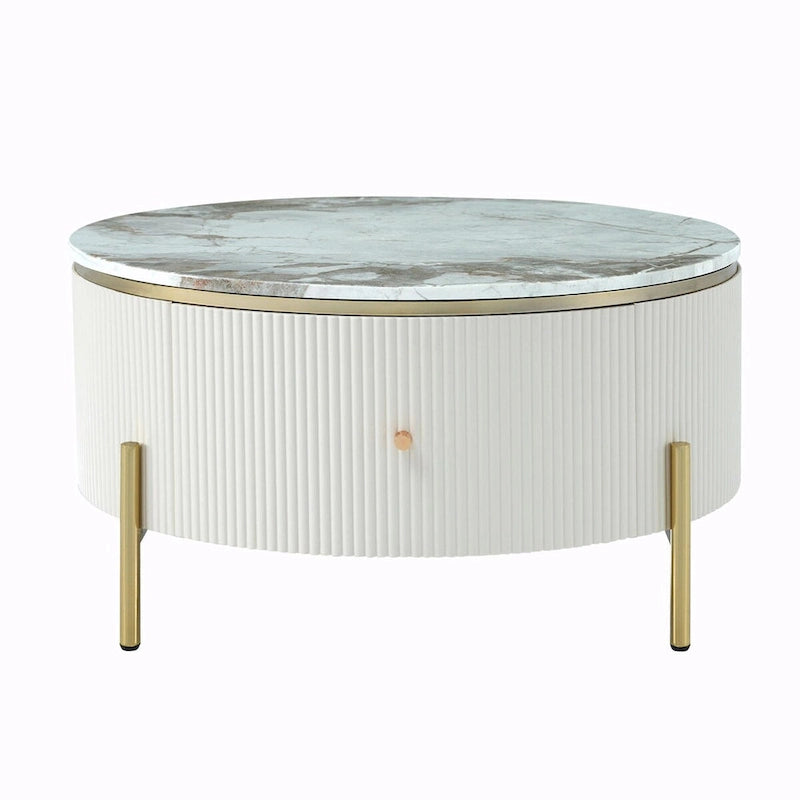 Table basse ronde moderne de 31,5 po avec grand tiroir de rangement