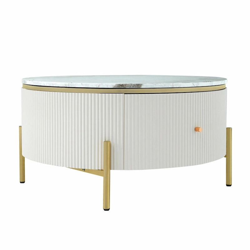 Table basse ronde moderne de 31,5 po avec grand tiroir de rangement