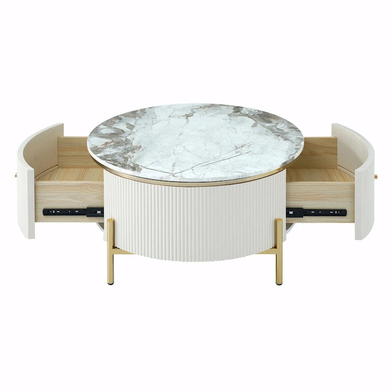 Table basse ronde moderne de 31,5 po avec grand tiroir de rangement