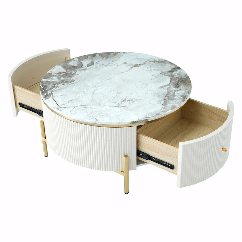 Table basse ronde moderne de 31,5 po avec grand tiroir de rangement