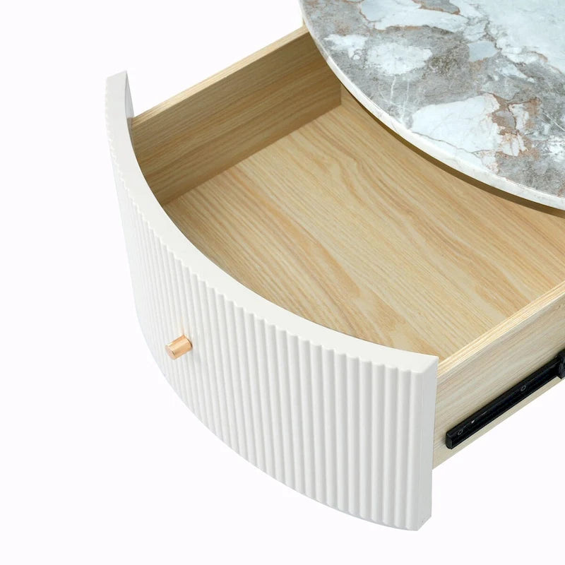 Table basse ronde moderne de 31,5 po avec grand tiroir de rangement