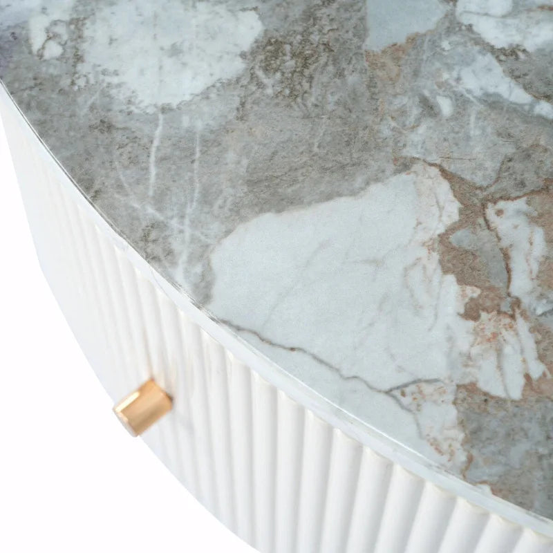 Table basse ronde moderne de 31,5 po avec grand tiroir de rangement