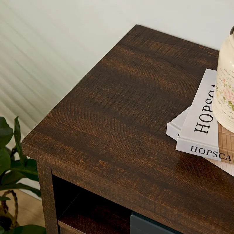Meuble TV de style ferme avec portes de grange, meuble console moderne pour téléviseur jusqu'à 65 pouces avec espaces de rangement ouverts et fermés