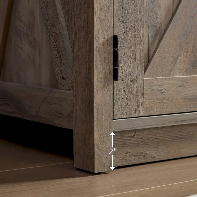 Meuble TV de style ferme avec portes de grange, meuble console moderne pour téléviseur jusqu'à 65 pouces avec espaces de rangement ouverts et fermés