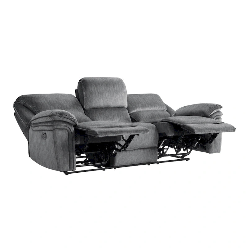 Canapé inclinable manuel double 89 po, gris, microfibre, dossier touffeté