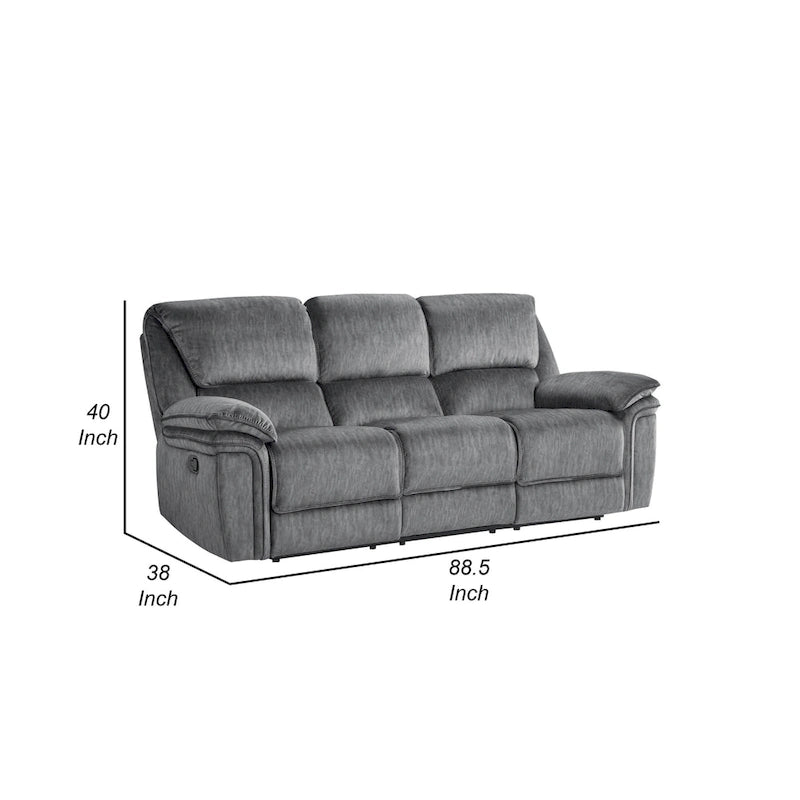 Canapé inclinable manuel double 89 po, gris, microfibre, dossier touffeté