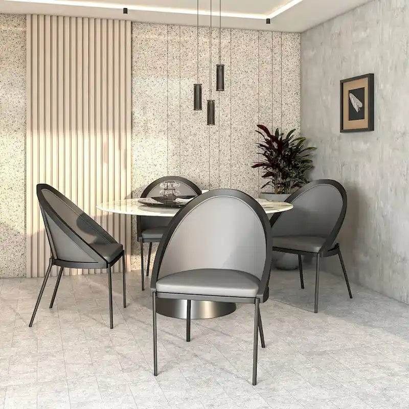 Chaise de salle à manger en similicuir rembourrée avec pieds en acier thermolaqué