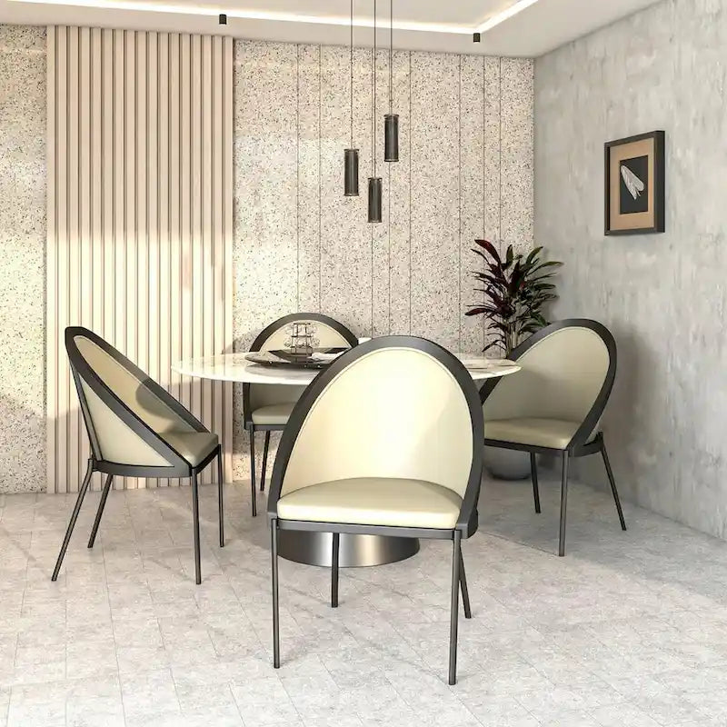 Chaise de salle à manger en similicuir rembourrée avec pieds en acier thermolaqué