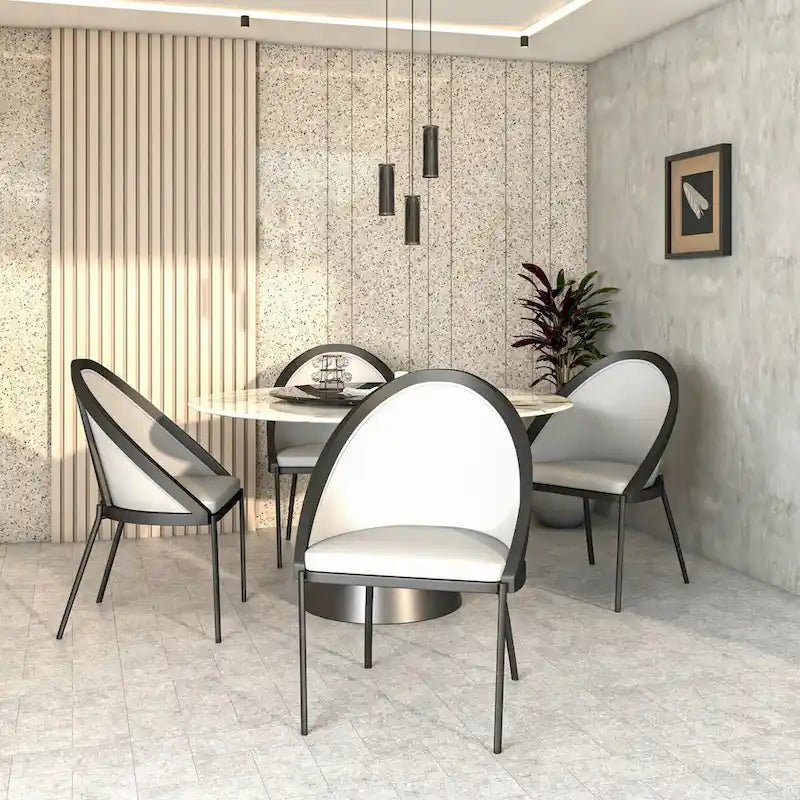 Chaise de salle à manger en similicuir rembourrée avec pieds en acier thermolaqué