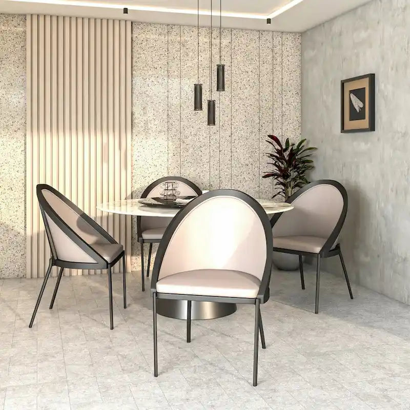 Chaise de salle à manger en similicuir rembourrée avec pieds en acier thermolaqué