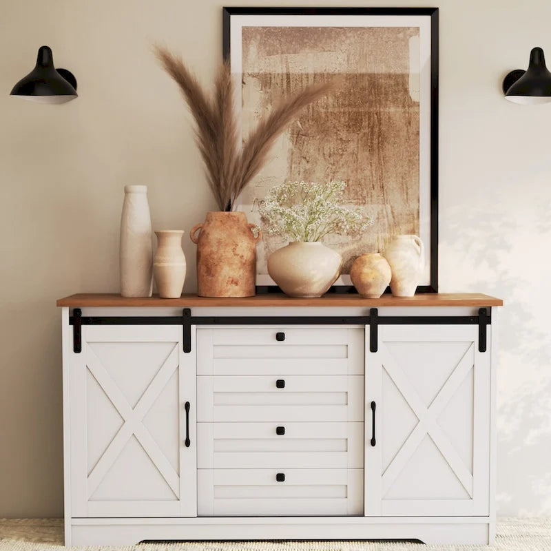 Buffet de salle à manger style rustique avec 2 portes et 4 tiroirs