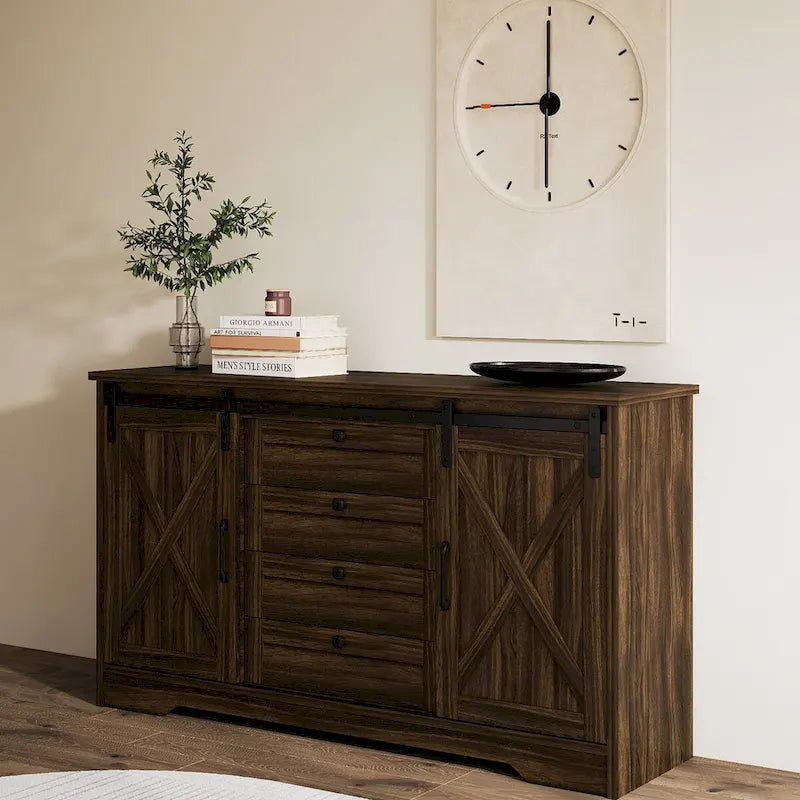 Buffet de salle à manger style rustique avec 2 portes et 4 tiroirs